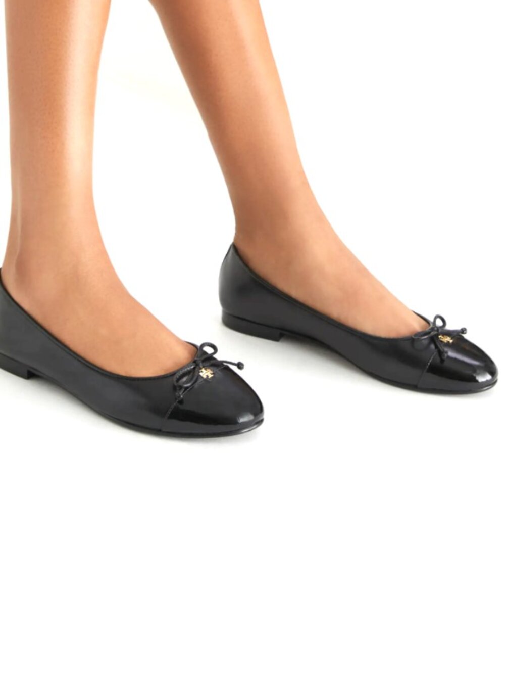 Tory Burch Black Patent Cap-Toe Ballet Flats - Picture 2 of 9